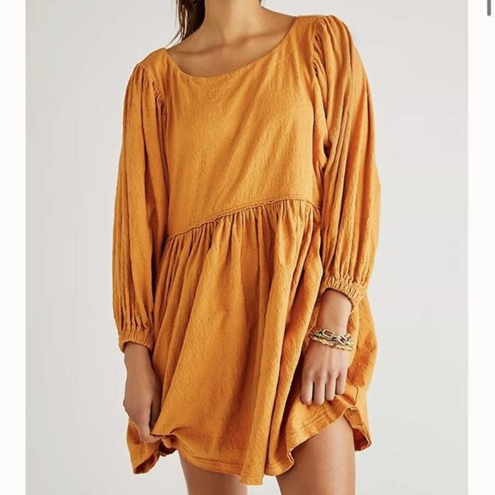 Free People Beach Get Obsessed Babydoll Brown Cotton Blend Mini Dress Small